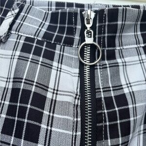 Black and White Plaid Flare Pants with Zipper